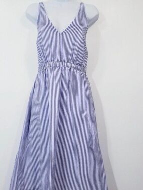 J. Crew Blue and White Striped V-Neck Kids Dress - Size Small